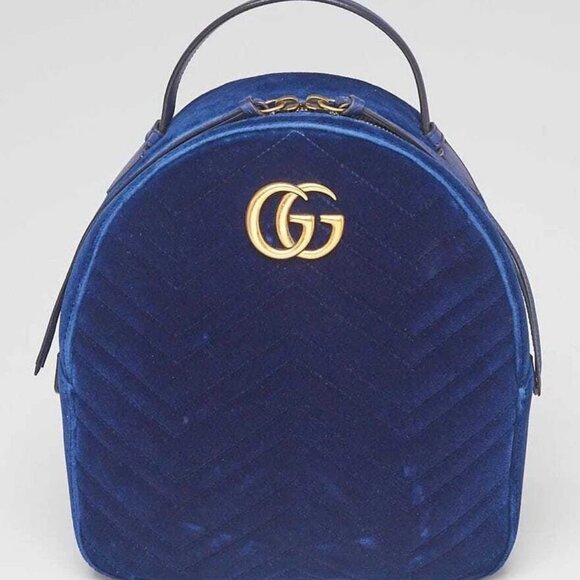 Gucci Blue Quilted Velvet Marmont Backpack Bag - Picture 1 of 11